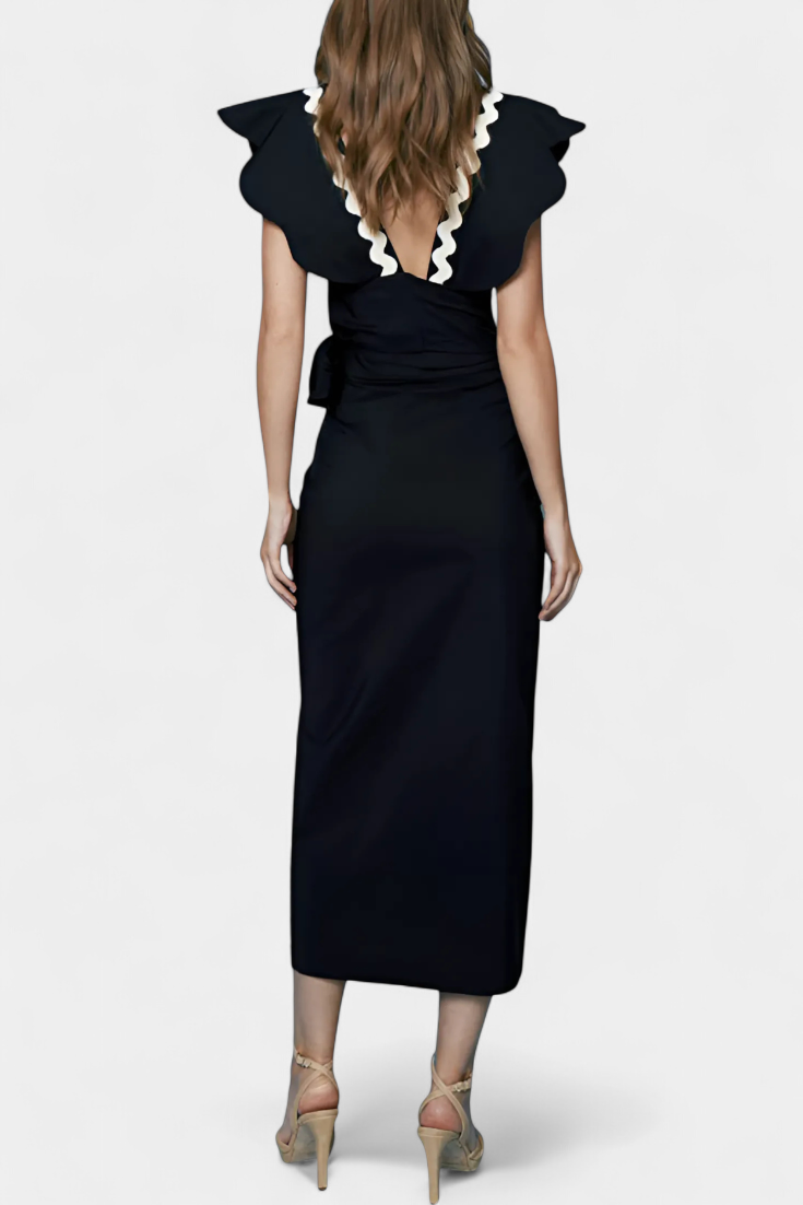 Fabiana Top Elegantiškas su Volanais ir Kontrastingomis Siūlėmis