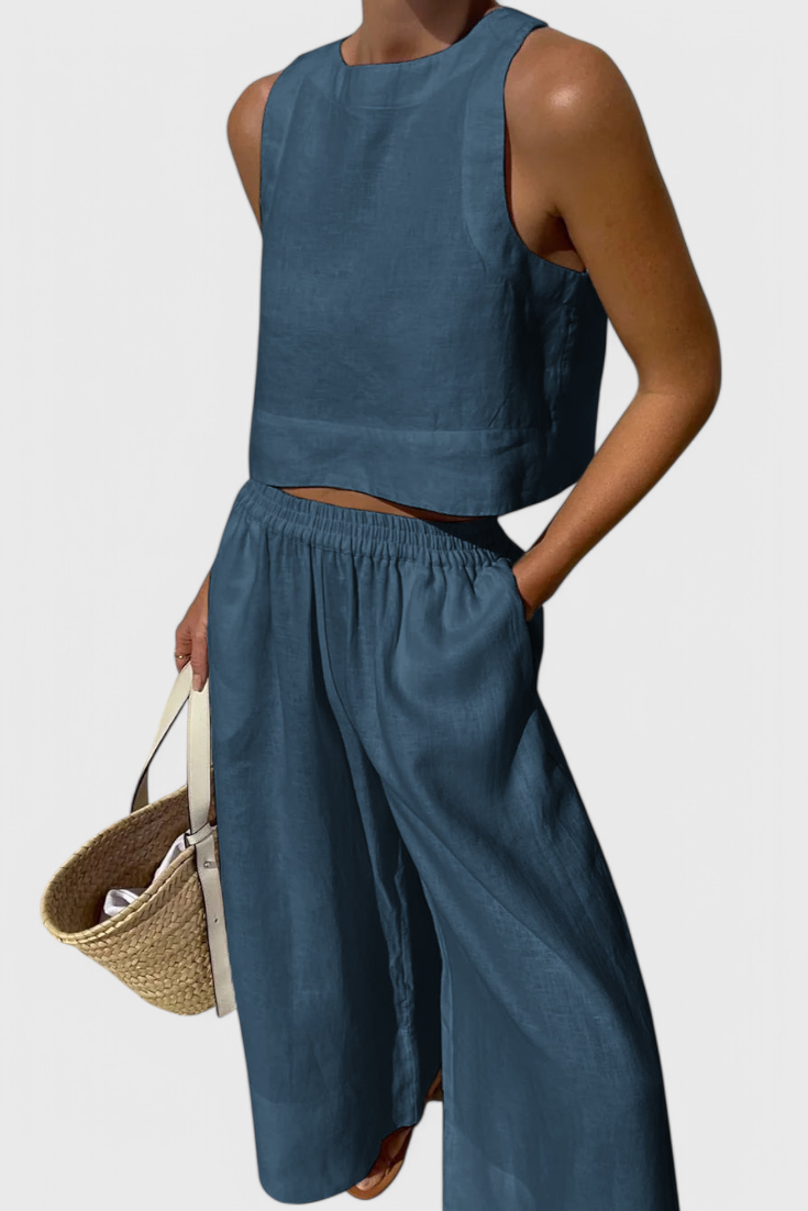 Avelina Minimalizmo Komplektas Iš Lengvos Medvilnės ir Lino