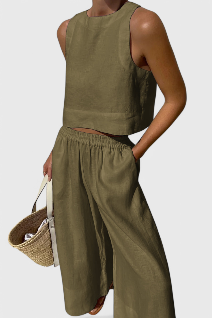 Avelina Minimalizmo Komplektas Iš Lengvos Medvilnės ir Lino