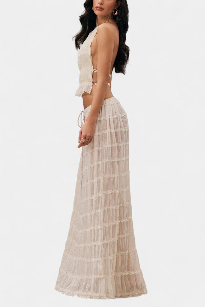 Eugenie Komplektas su Plisuotu Topu ir Sijonu