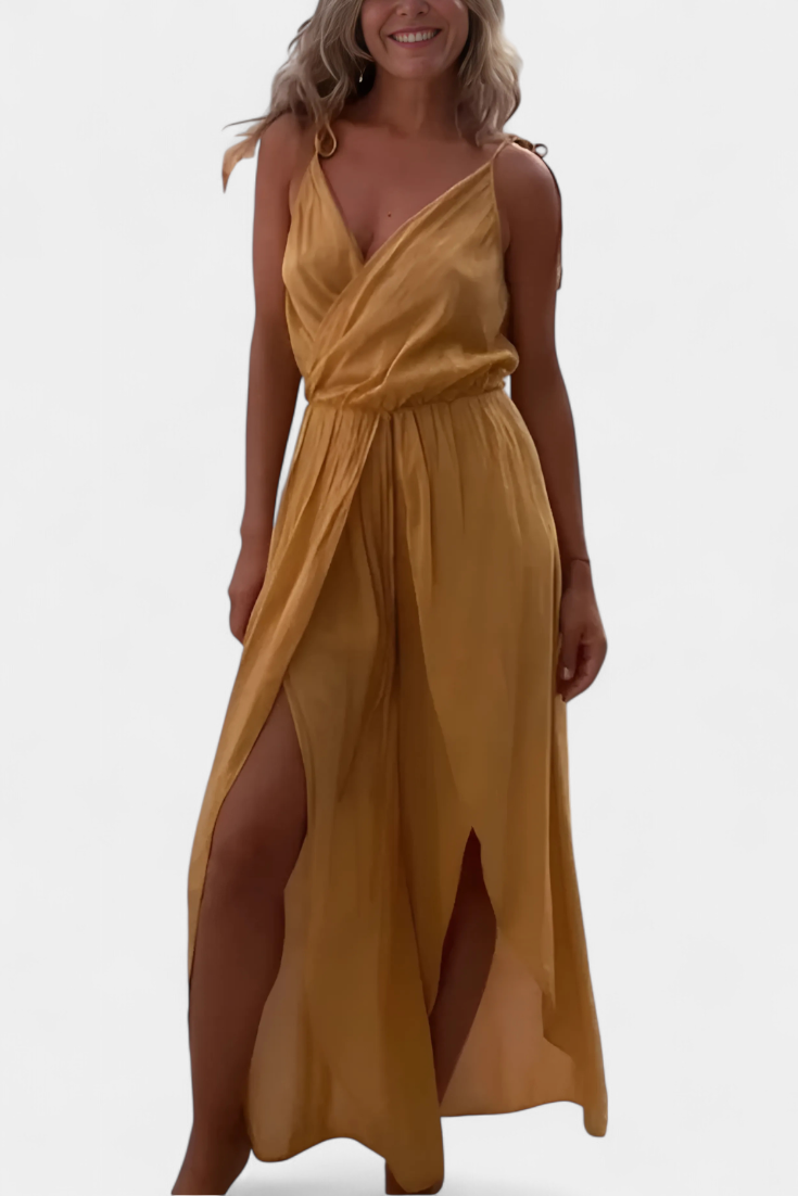 Donatila Kelnaitės Kombinezonas su Šoninėmis Iškirptėmis ir Kryžminiu Dekolte