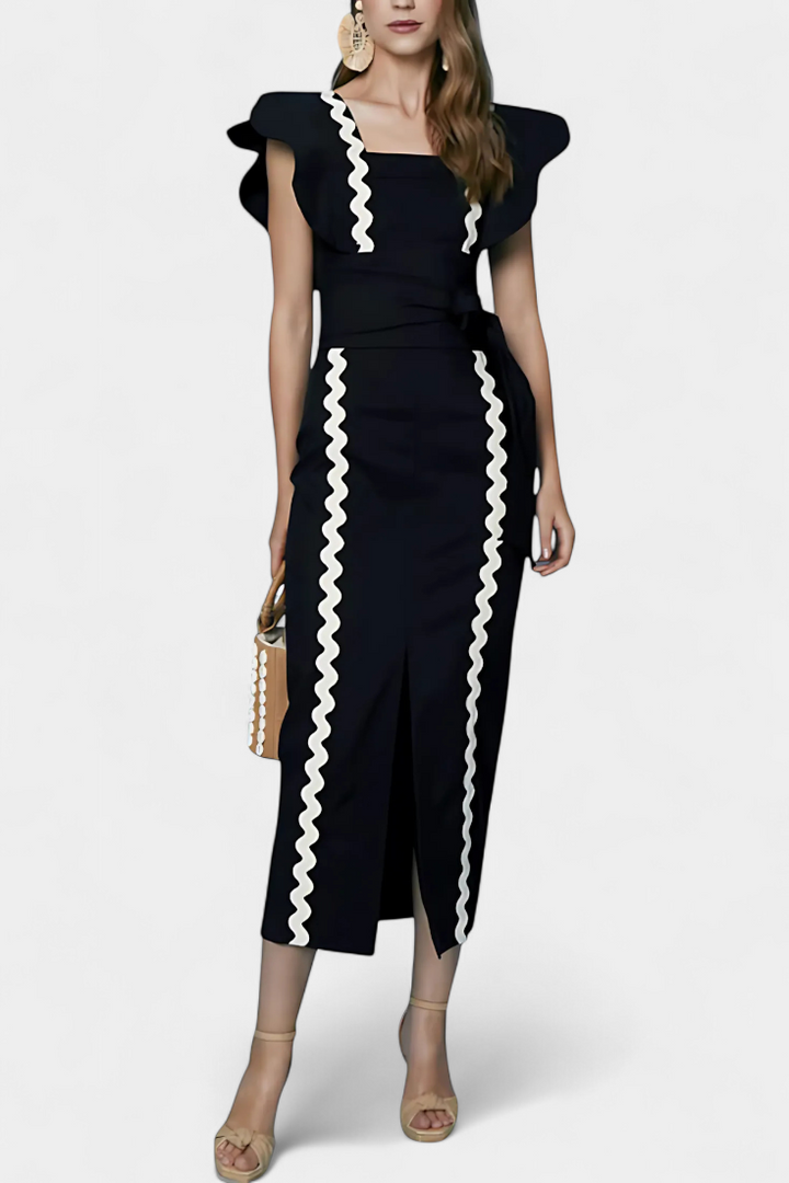 Fabiana Top Elegantiškas su Volanais ir Kontrastingomis Siūlėmis