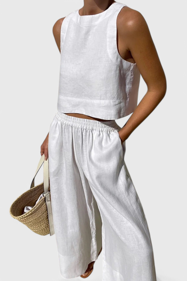 Avelina Minimalizmo Komplektas Iš Lengvos Medvilnės ir Lino