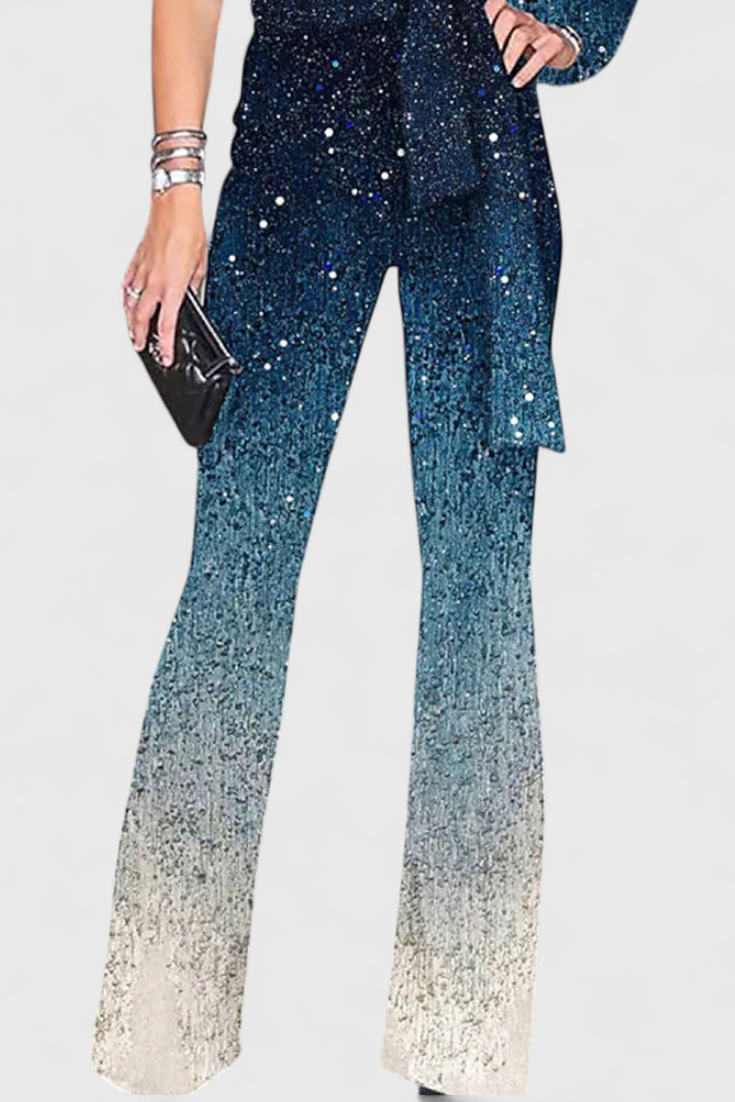 Cintia Mono Asimetrinė su Blizgučiais Perėjimu Spalvose