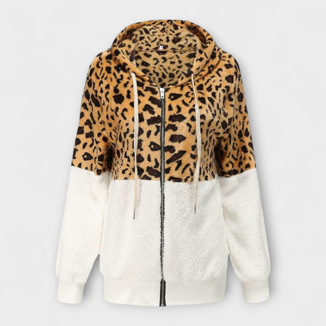 Lea - Fleece džemperis su gobtuvu leopardų raštu