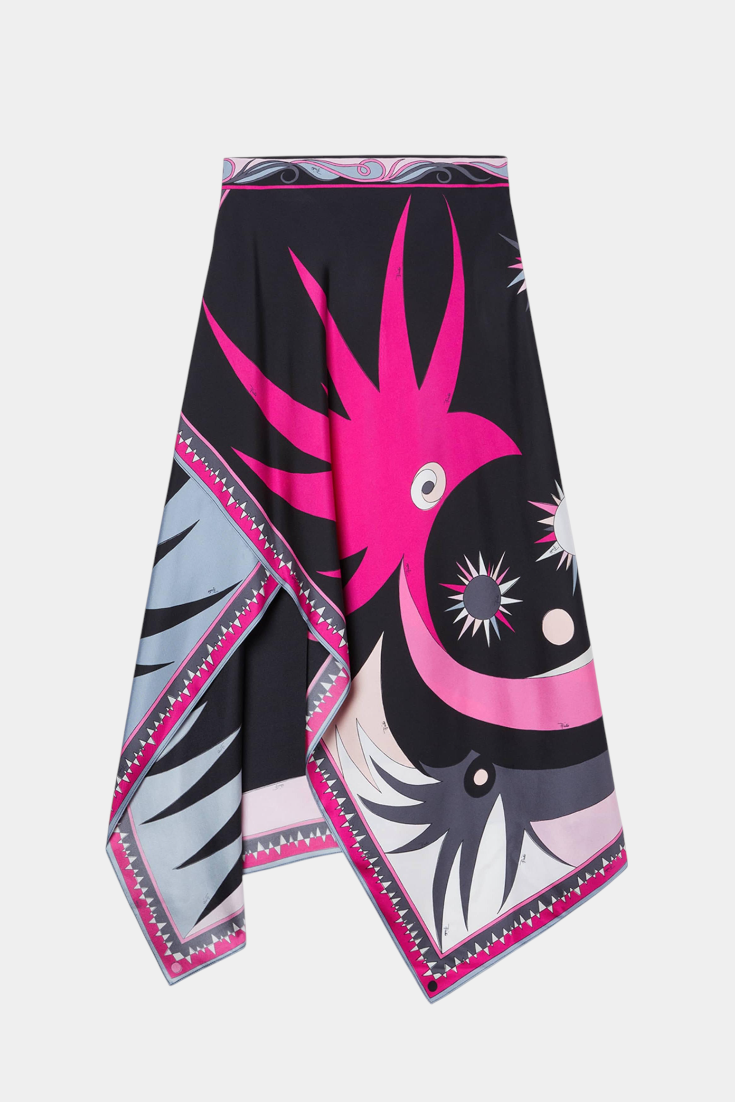 Ciana Satino Komplektas su Abstrakčiu Sijonu ir Halterio Viršumi